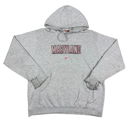 Vintage University of Maryland Gray Nike Middle Swoosh Hoodie (Distressed)