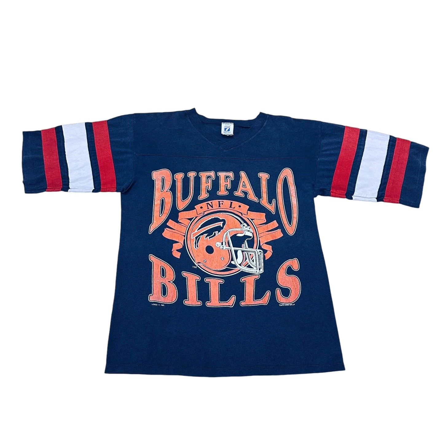 Vintage Buffalo Bills Logo 7 Navy Blue 3/4 V-neck Tee