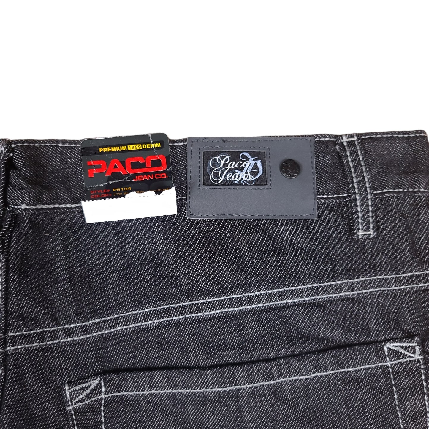 Vintage Y2K Paco Jeans Black Rinse Sandblast White Embroidered Denim Pants