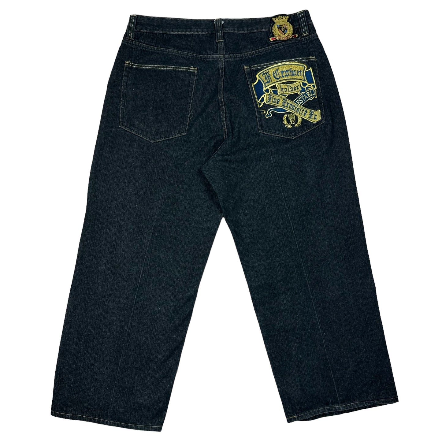 Vintage Y2K Crown Holder Embroidered Black Denim Pants