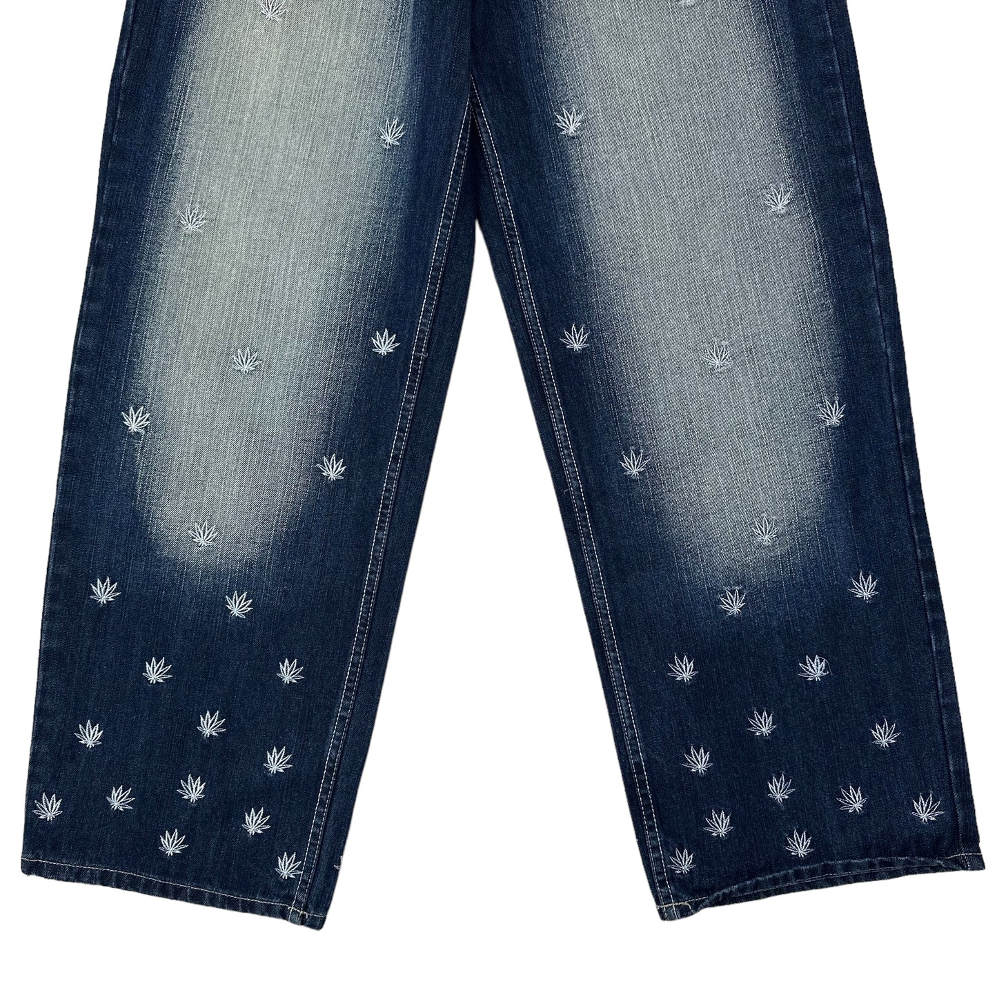 Vintage Y2K Victorious Marijuana Leaf Blue Denim Pants