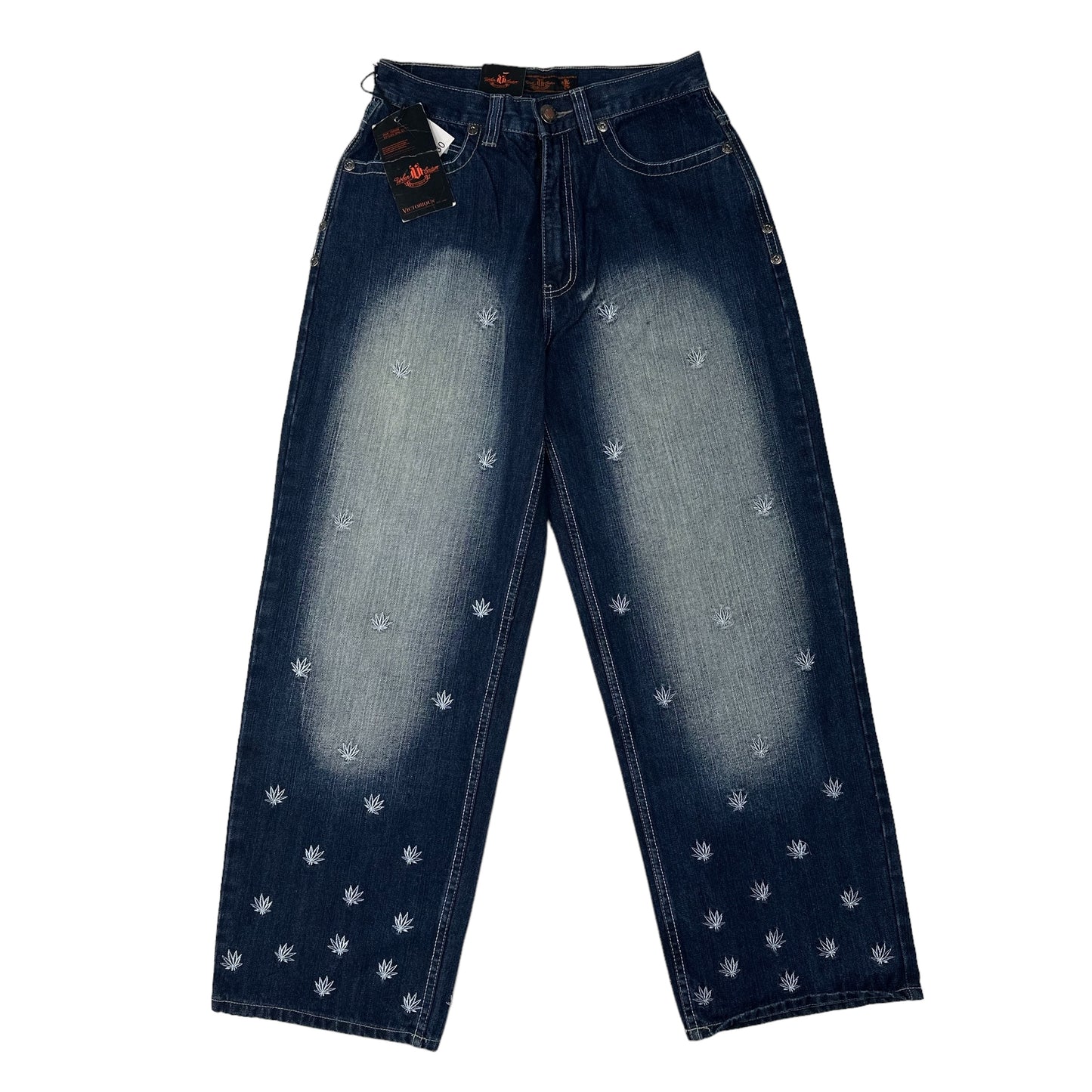 Vintage Y2K Victorious Marijuana Leaf Blue Denim Pants