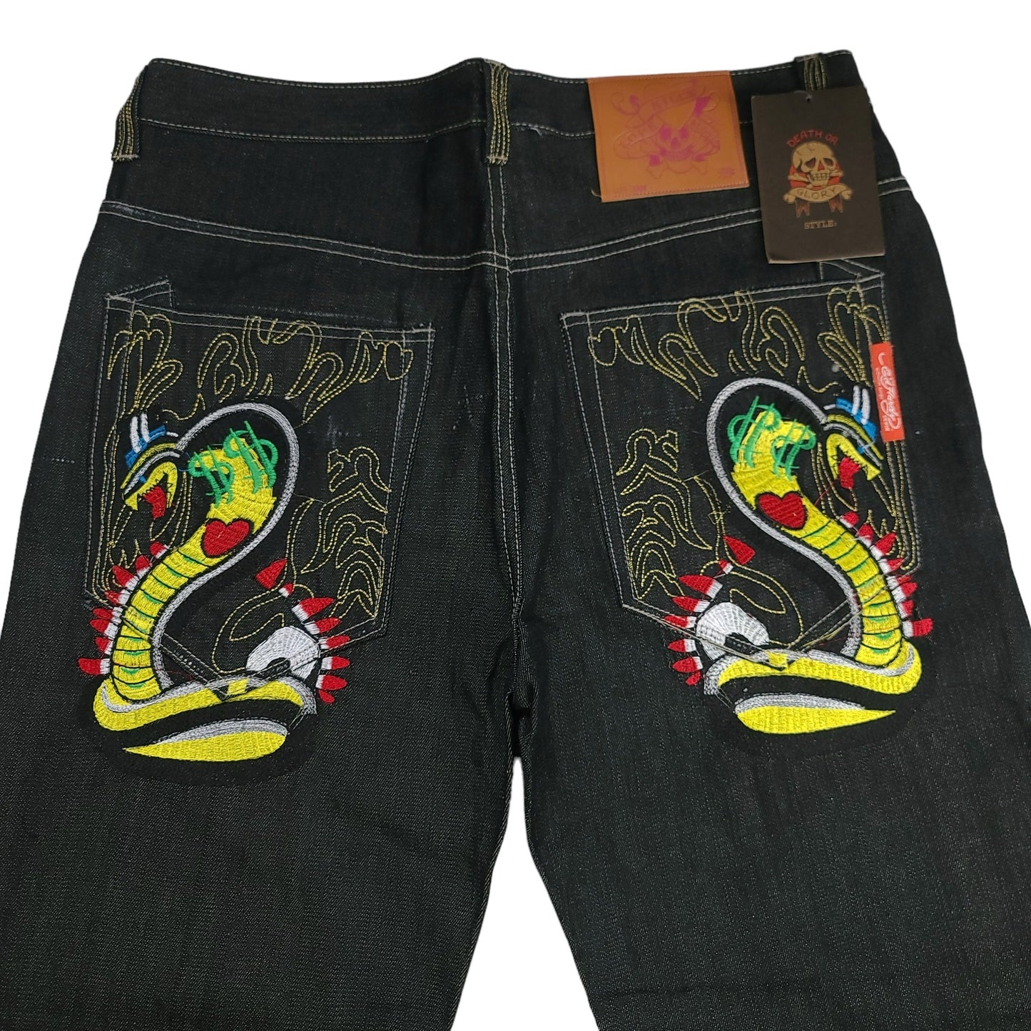 Vintage Y2K Ed Hardy Cobra Embroidered Denim Pants (Unauthorized)