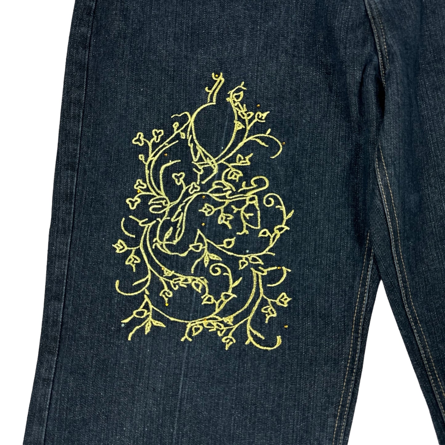 Vintage Y2K Crown Holder Embroidered Black Denim Pants