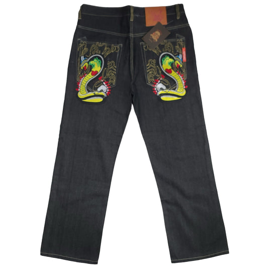 Vintage Y2K Ed Hardy Cobra Embroidered Denim Pants (Unauthorized)