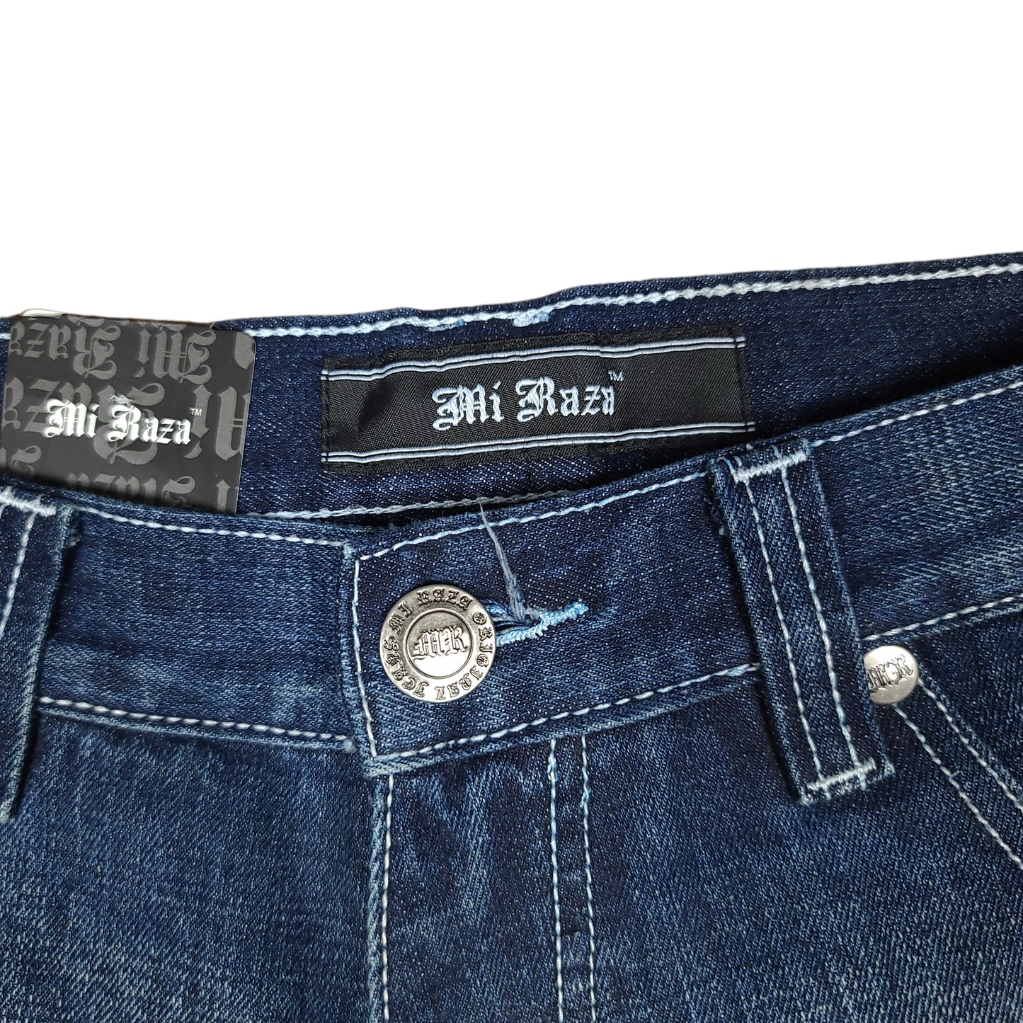 NEW Vintage Mi Raza Blue Embroidered Denim Shorts