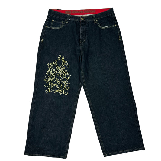 Vintage Y2K Crown Holder Embroidered Black Denim Pants