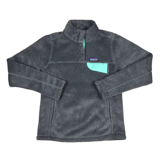 Patagonia Gray Turquoise Fleece Snap Button Sweater