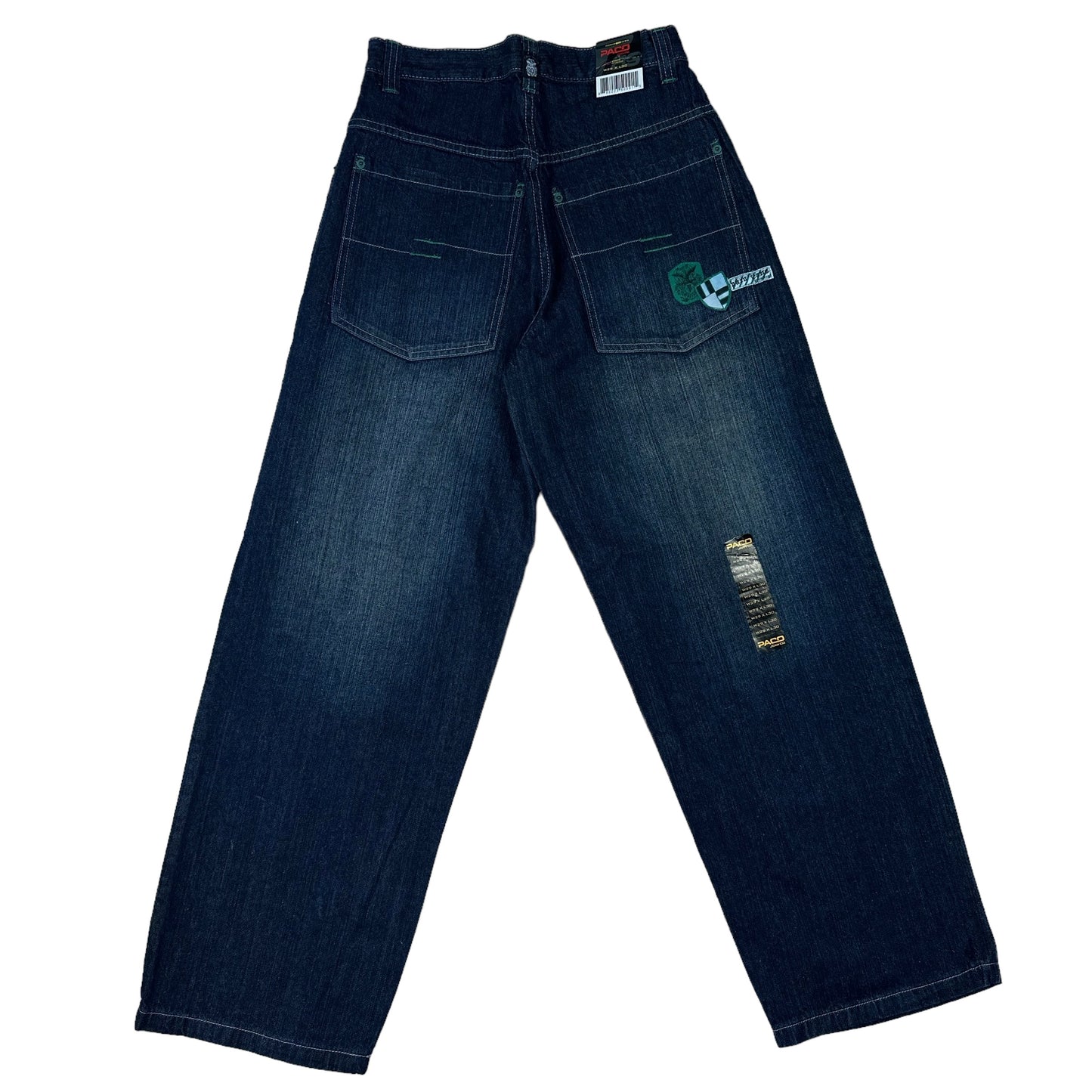 Vintage Y2K Paco Jeans Green Shield Dark Blue Denim Pants