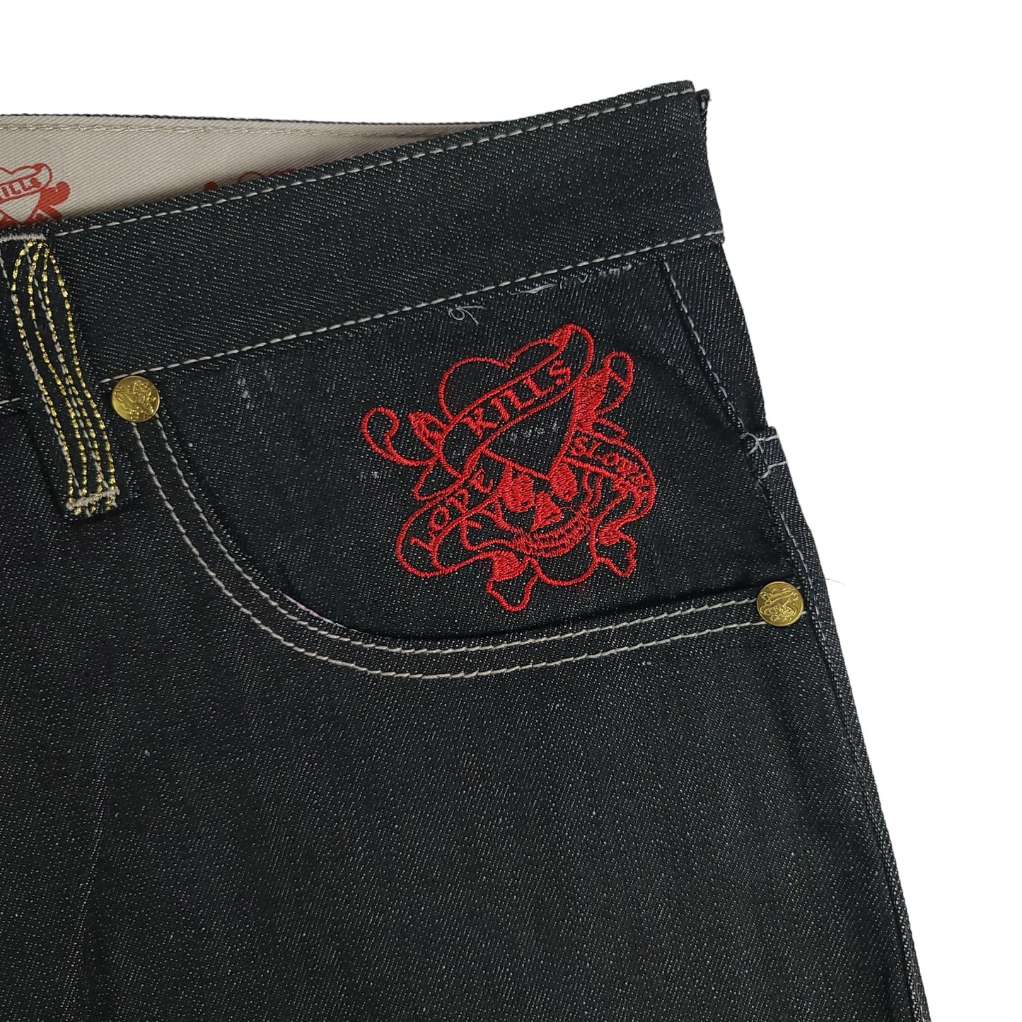 Vintage Y2K Ed Hardy Cobra Embroidered Denim Pants (Unauthorized)