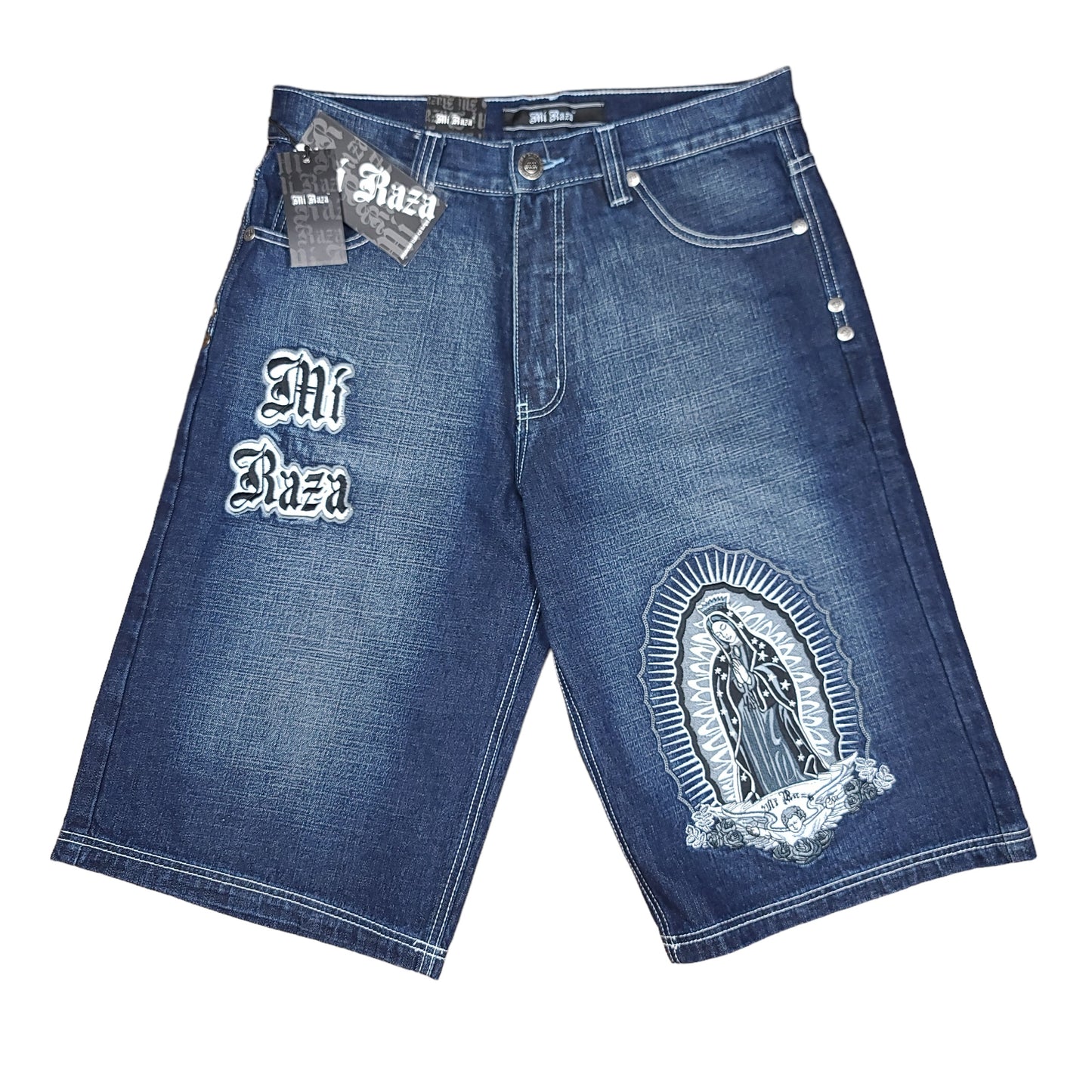 NEW Vintage Mi Raza Blue Embroidered Denim Shorts