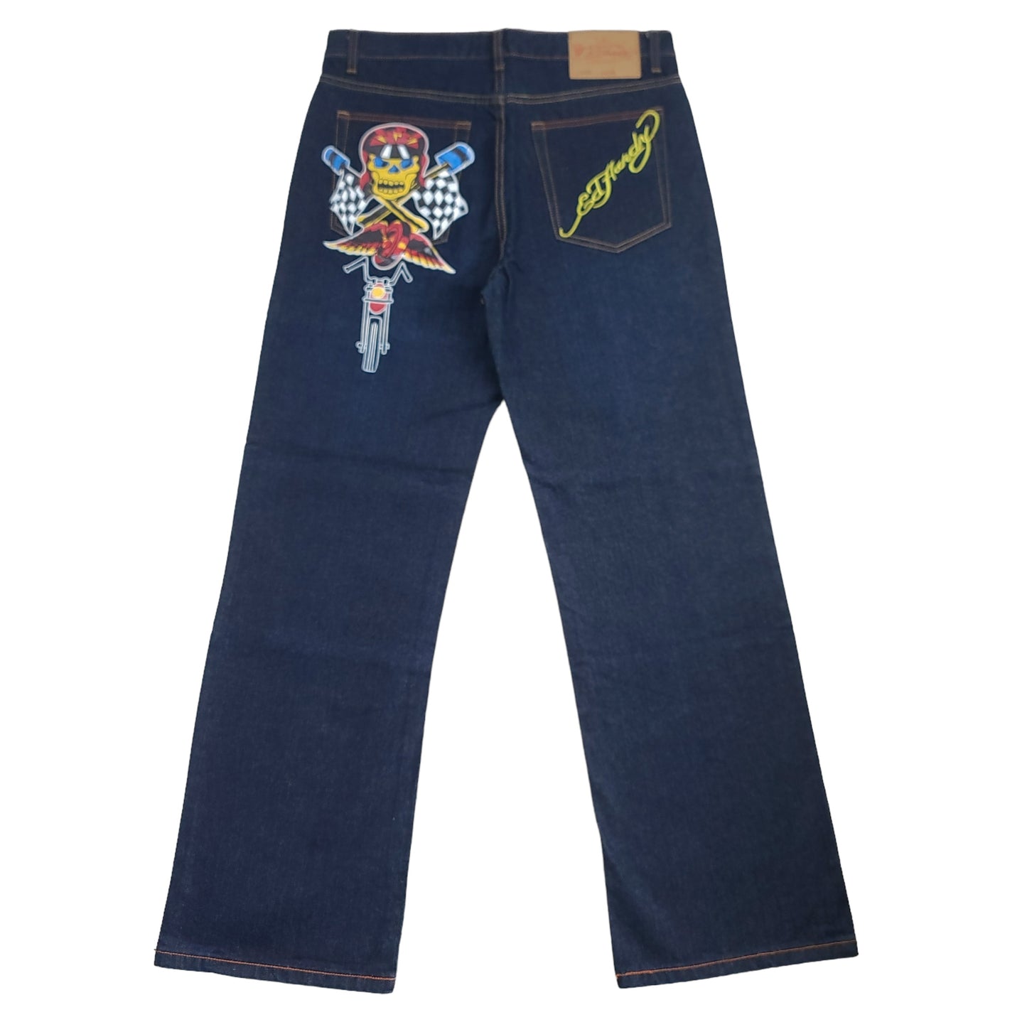 Vintage Y2K Ed Hardy Skeleton Biker Denim Pants (Unauthorized)