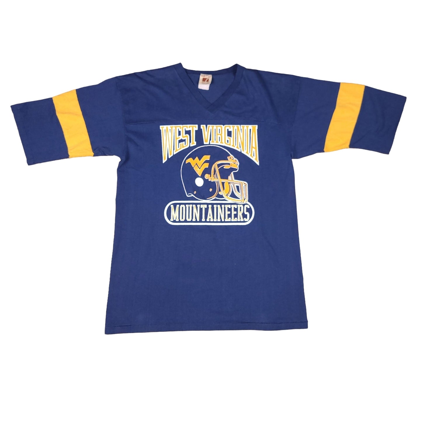 Vintage West Virginia Mountaineers Blue V-neck Raglan Tee