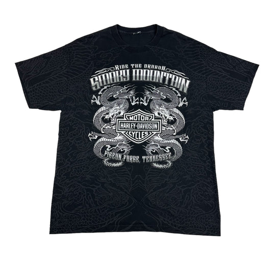 Harley Davidson Motorcycles Smokey Mountain Dragon Black Tee