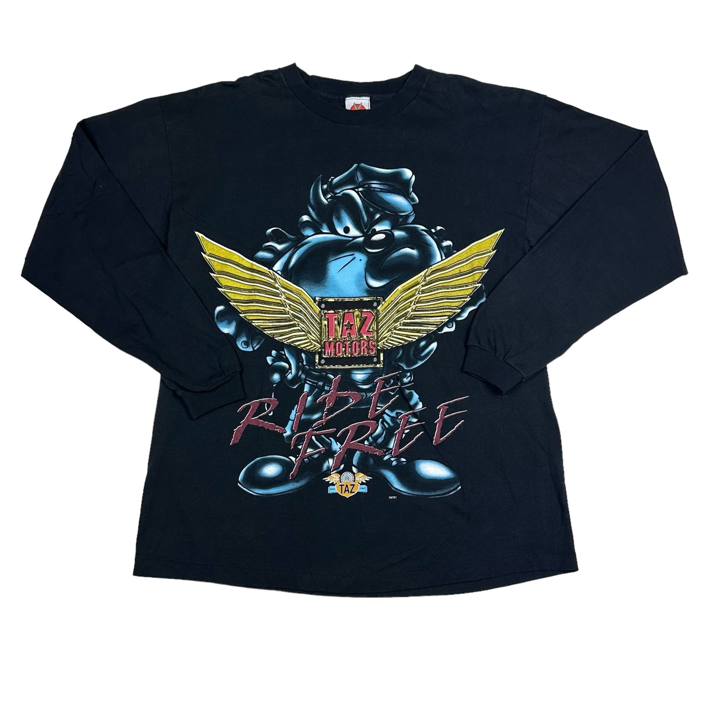 Taz Motors Ride Free Looney Tunes Black Long Sleeve Tee