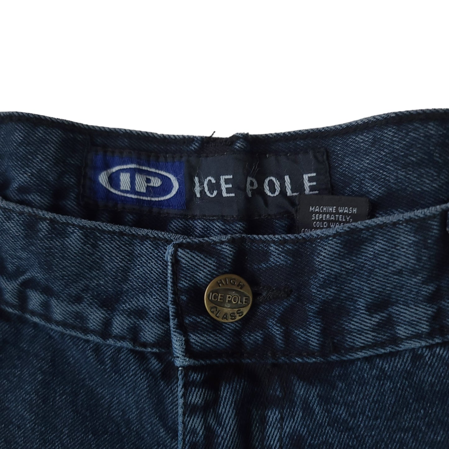 Vintage Y2K Dark Blue Ice Pole Gold Embroidered Denim Pants