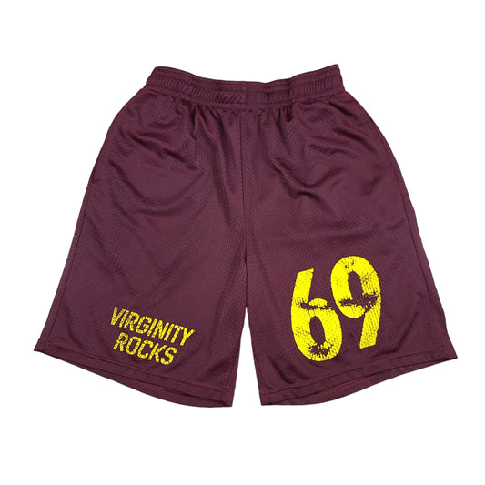 Virginity Rocks Maroon Mesh Shorts