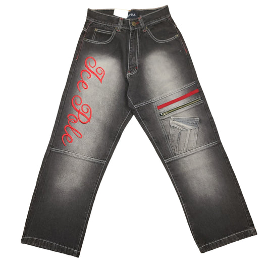 Vintage Y2K Black Rinse & Red Ice Pole Denim Pants