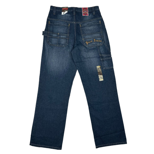 Vintage Y2K Paco Jeans Dark Blue Carpenter Gold Embroidered Denim Pants