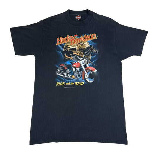 Vintage Harley Davidson Ride with the Wind 1991 Black Tee