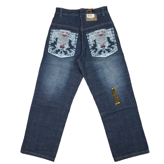 Vintage Y2K Paco Jeans Blue Embroidered Dragon Denim Pants