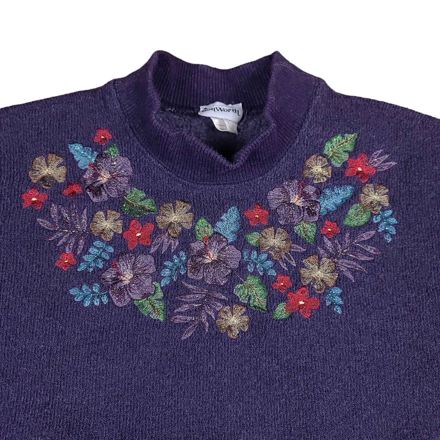 Vintage Purple Floral Fleece Sweater