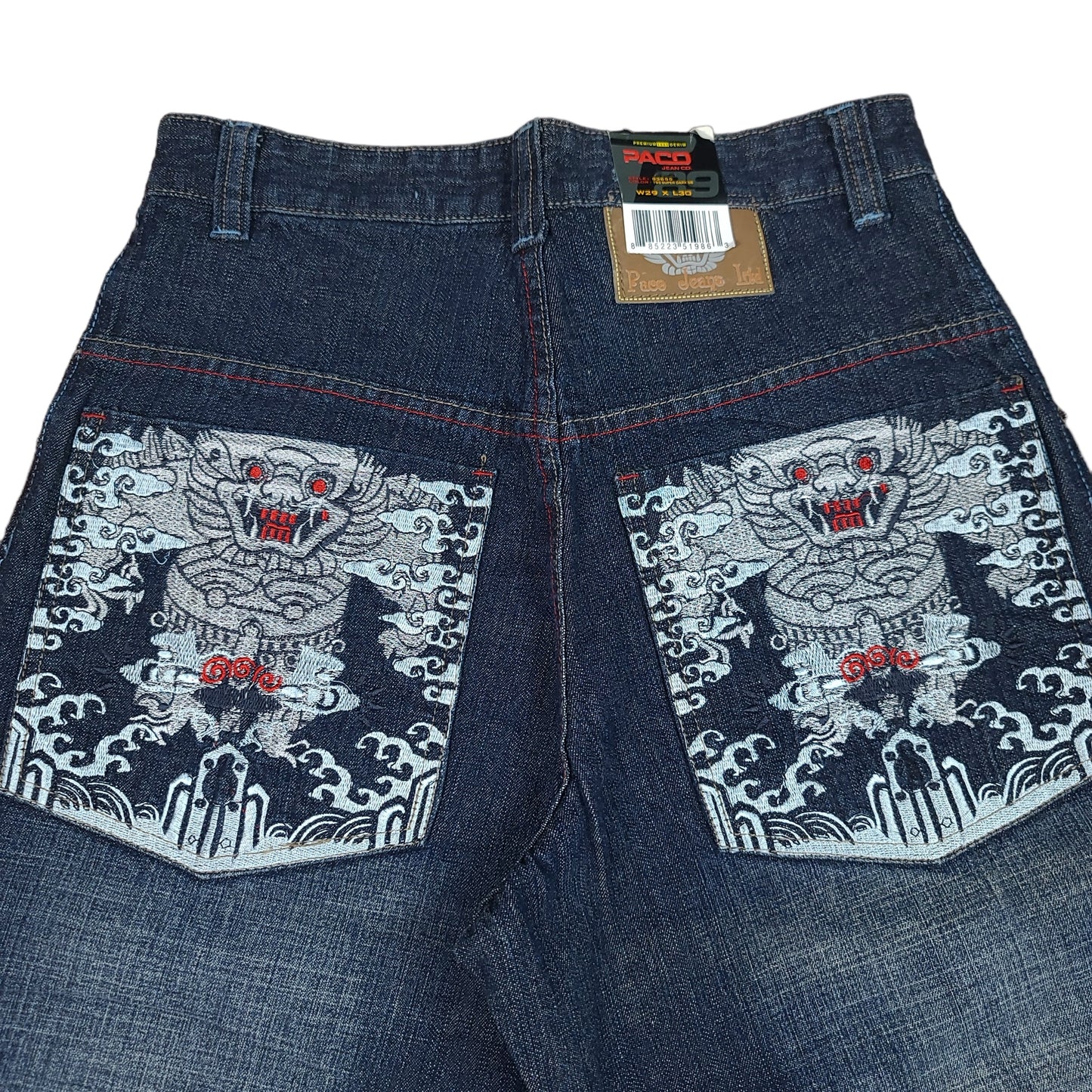 Vintage Y2K Paco Jeans Blue Embroidered Dragon Denim Pants