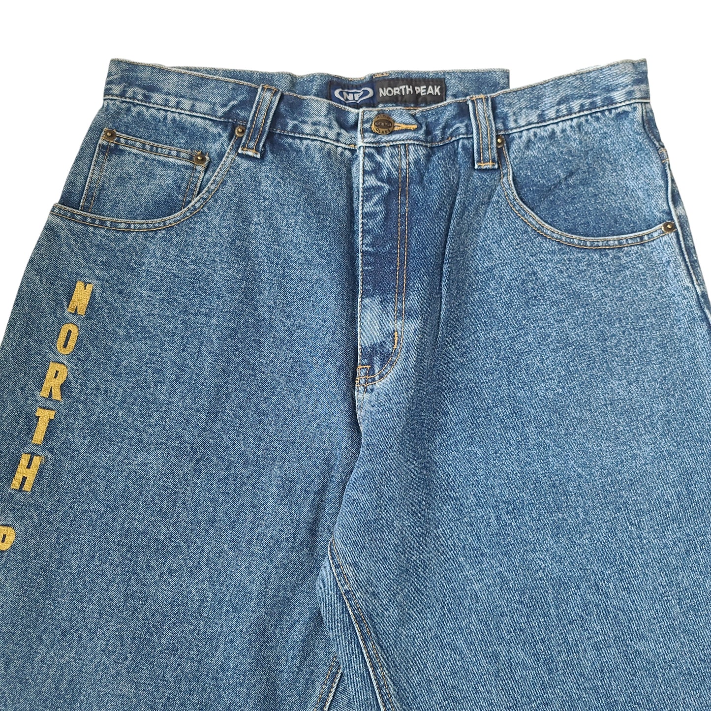 Vintage Y2K Blue North Peak Gold Embroidered Denim Pants