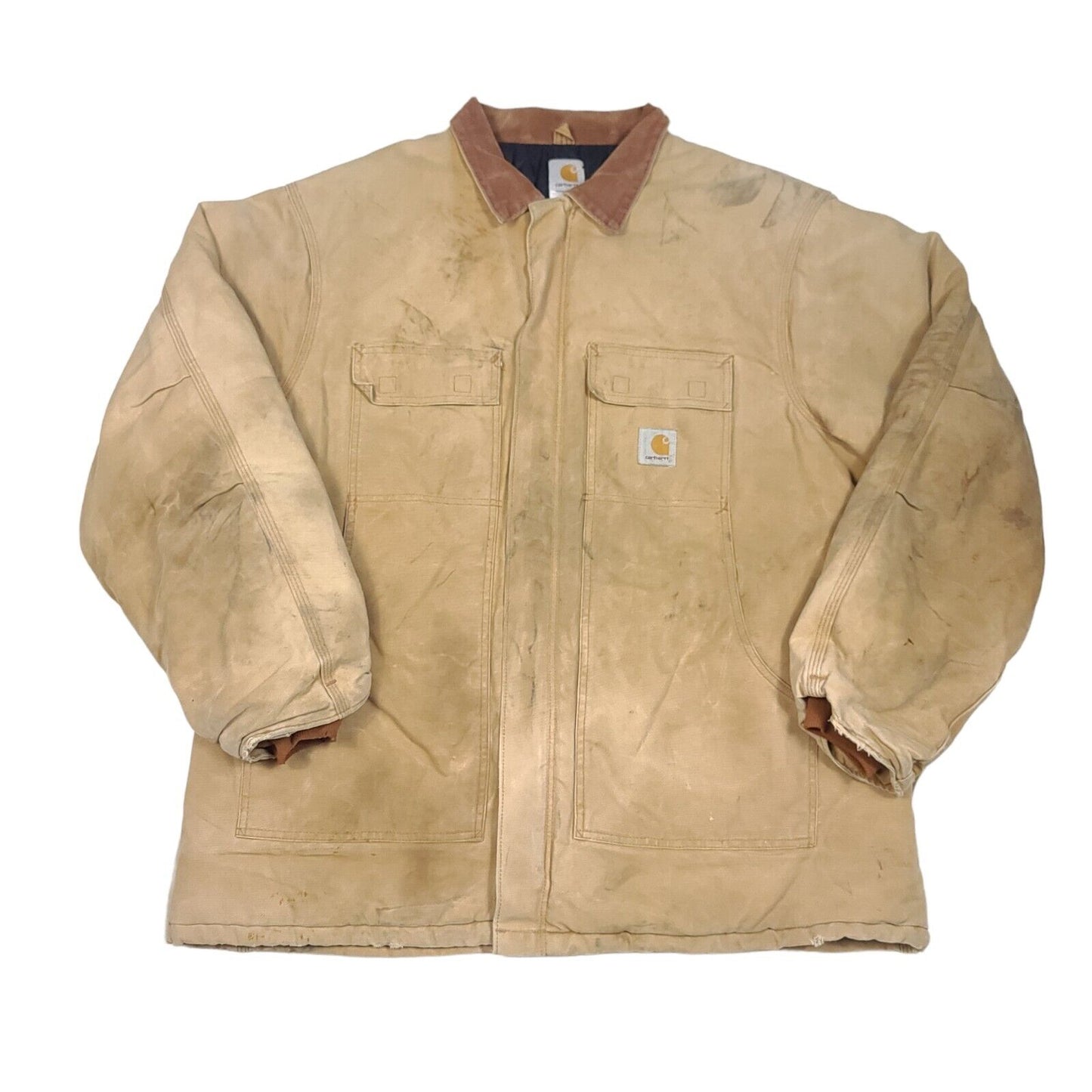 Carhartt Tan Arctic Quilt Lined Coat Jacket Distressed