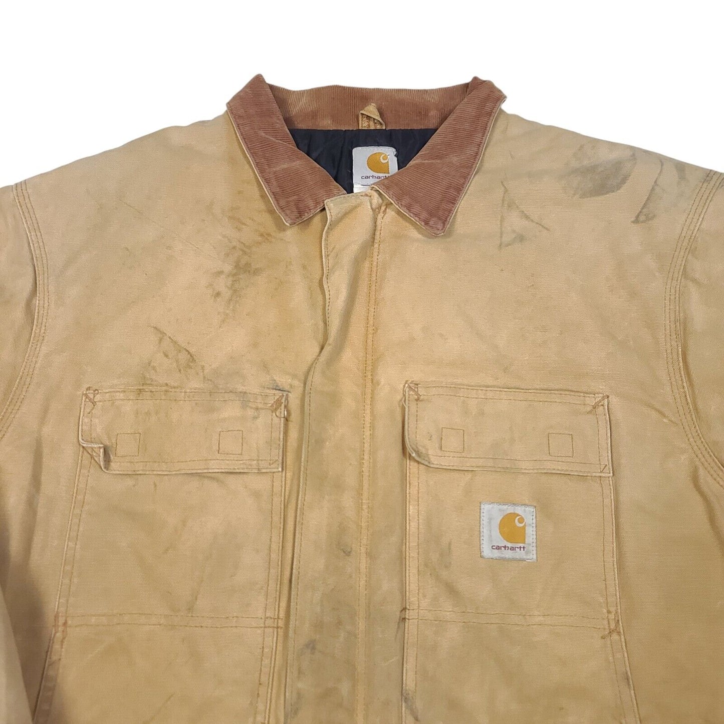 Carhartt Tan Arctic Quilt Lined Coat Jacket Distressed