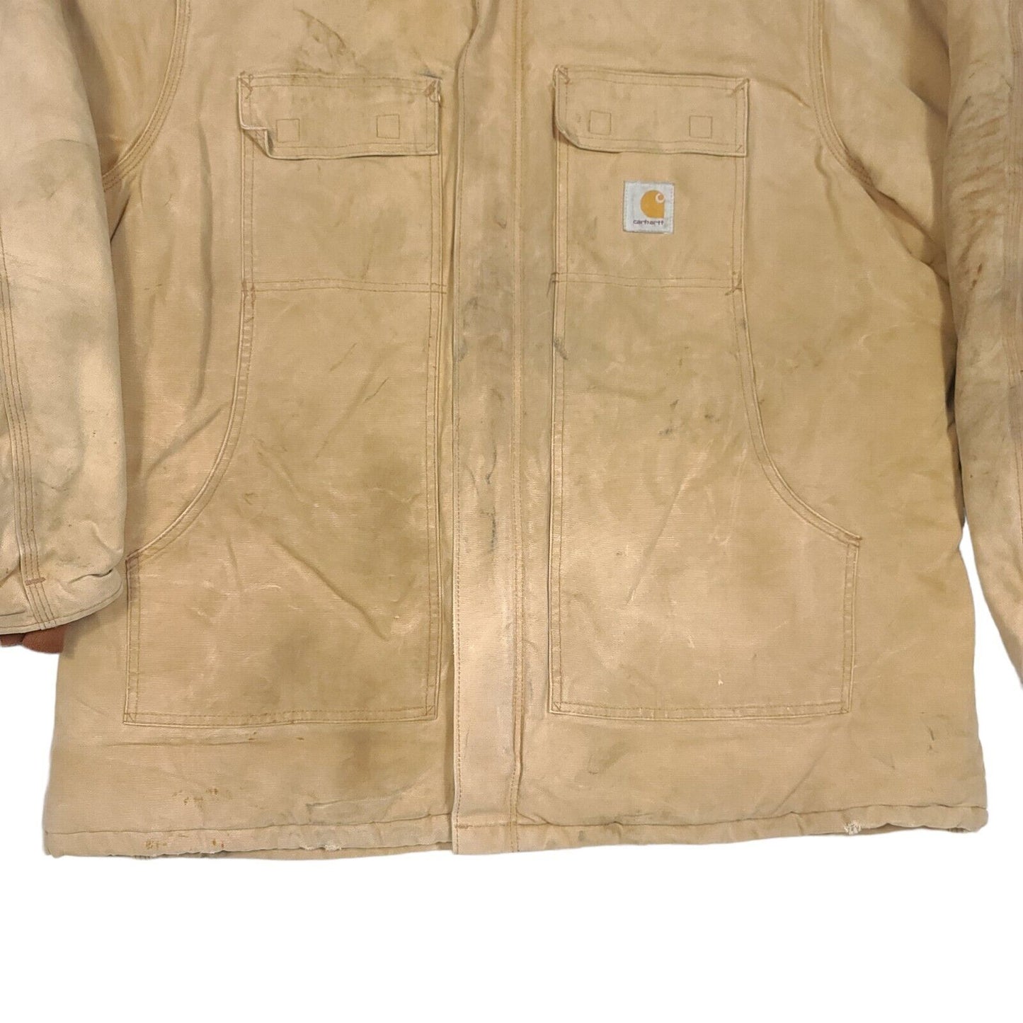 Carhartt Tan Arctic Quilt Lined Coat Jacket Distressed