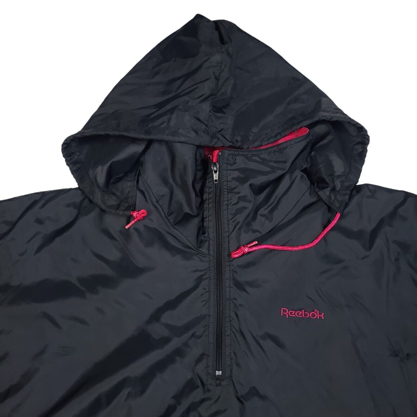 Reebok Sport Black Red 1/4 Zip Hooded Windbreaker Parka Jacket