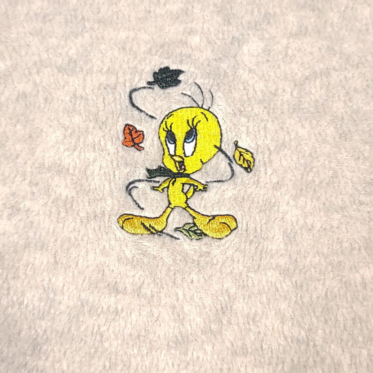 Tweety Bird Looney Tunes Beige Green Fleece 1/4 Zip Sweater