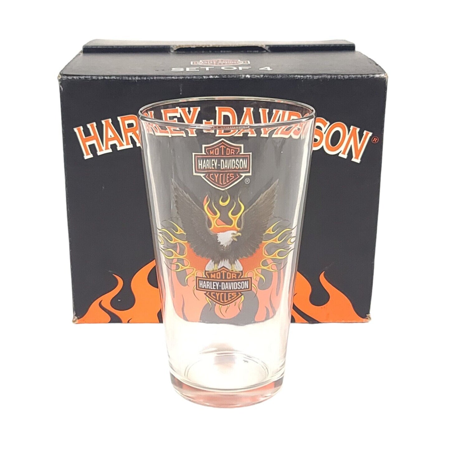 Harley Davidson Set Of 4 Pint Cups W/ Box
