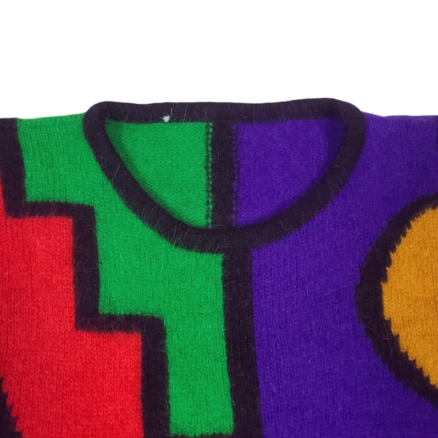 80S Art Multi Color Block Abstract Pullover Acrylic Sweater