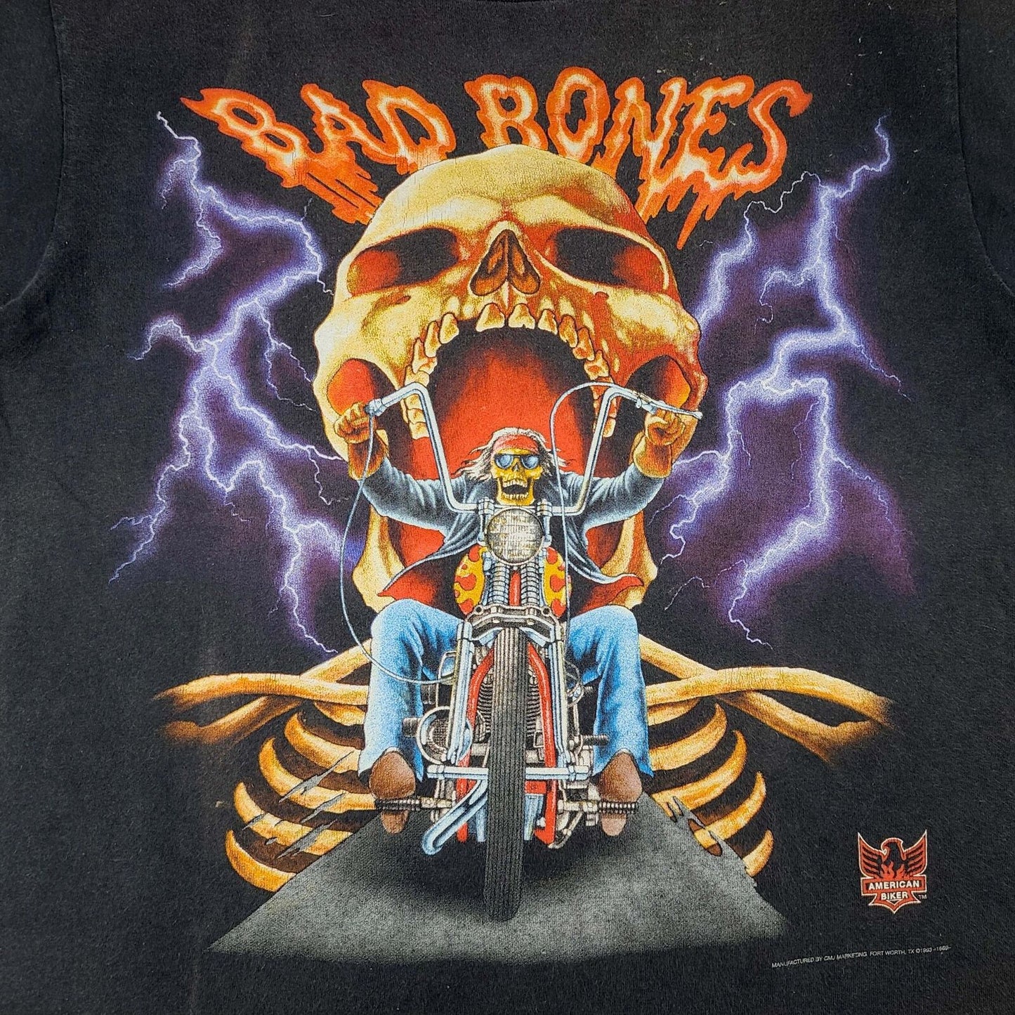 3D Emblem Bad Bones Lightning Skeleton T-Shirt Harley Davidson