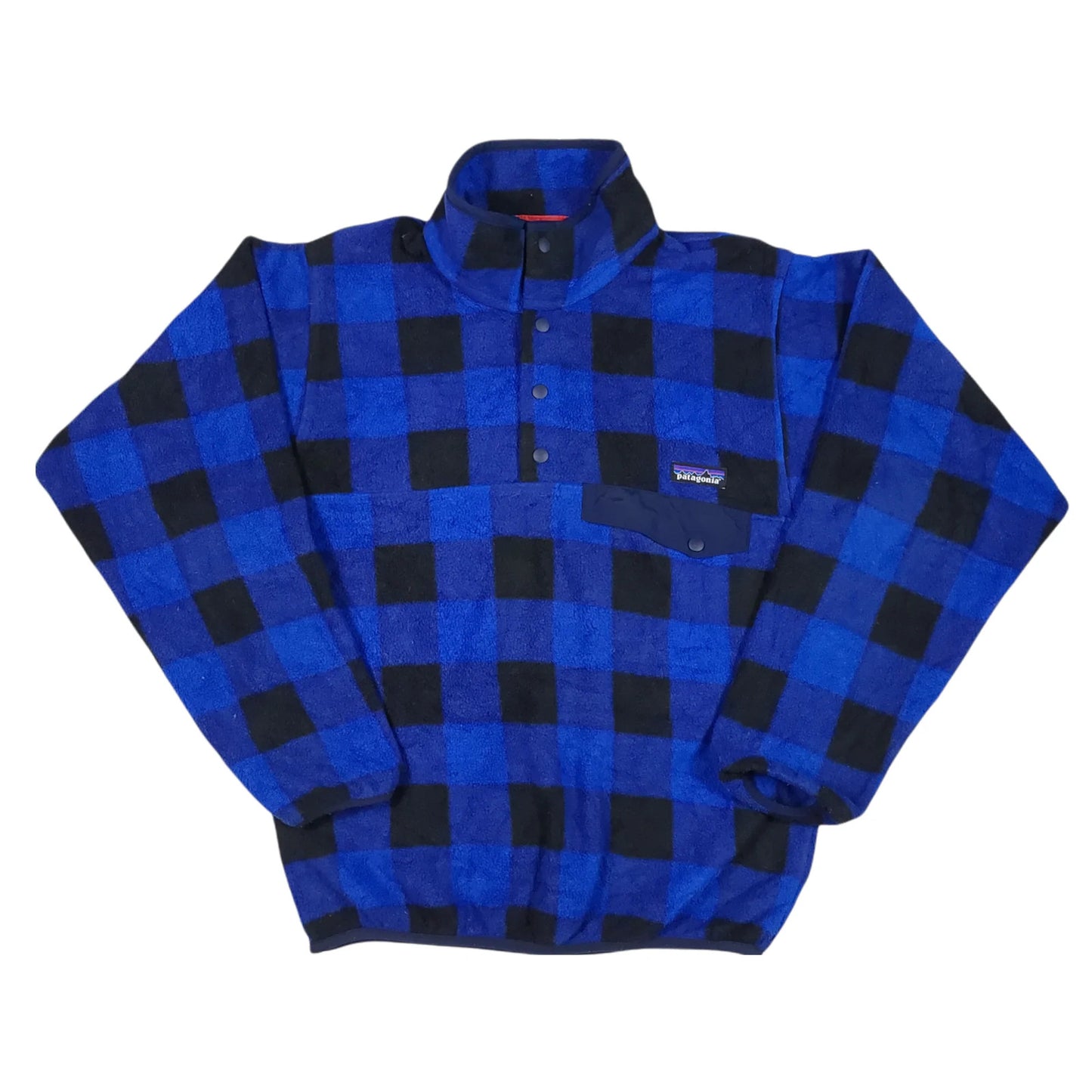 Patagonia Synchilla Blue Plaid Checkered Fleece Sweater