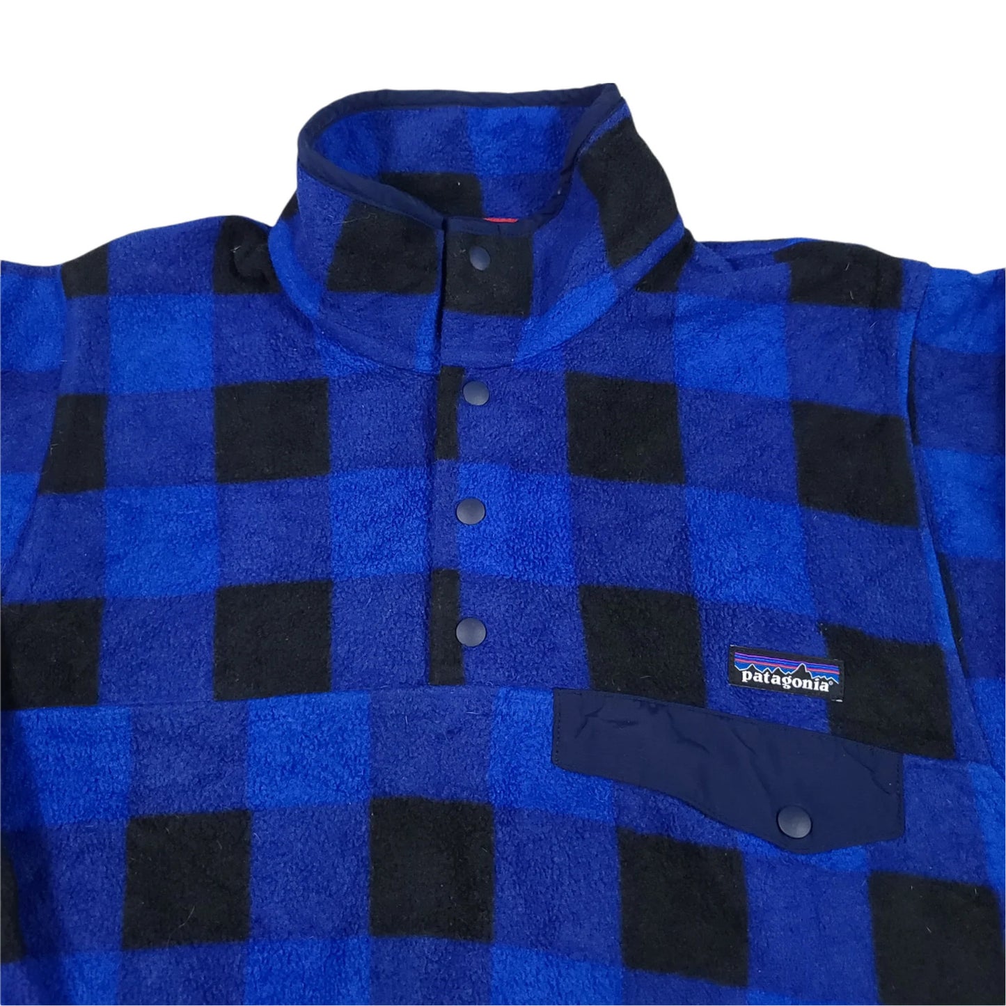 Patagonia Synchilla Blue Plaid Checkered Fleece Sweater