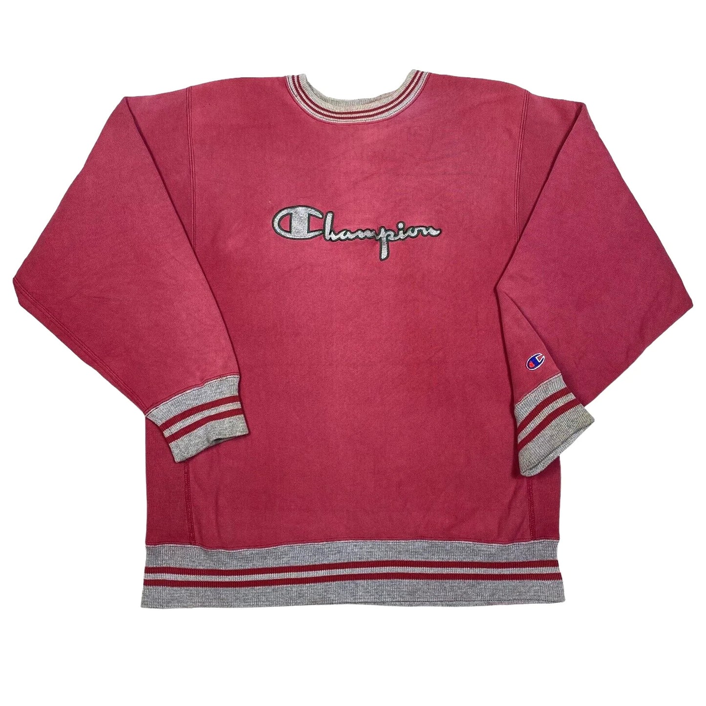 Vintage Champion Reverse Weave Red Embroidered Spell Out Ringer Sweatshirt