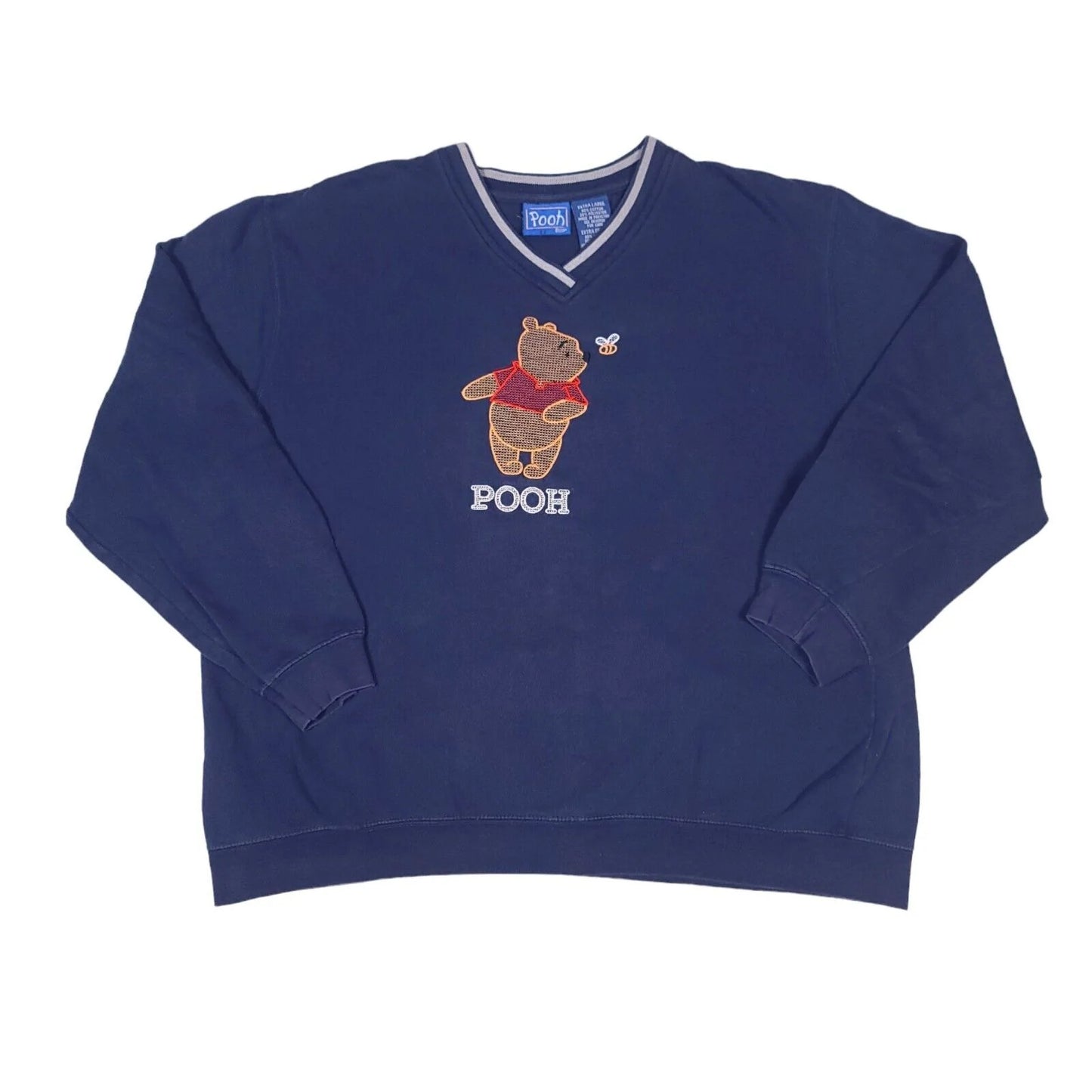 Winnie The Pooh Disney Navy Blue Embroidered V Neck Sweatshirt