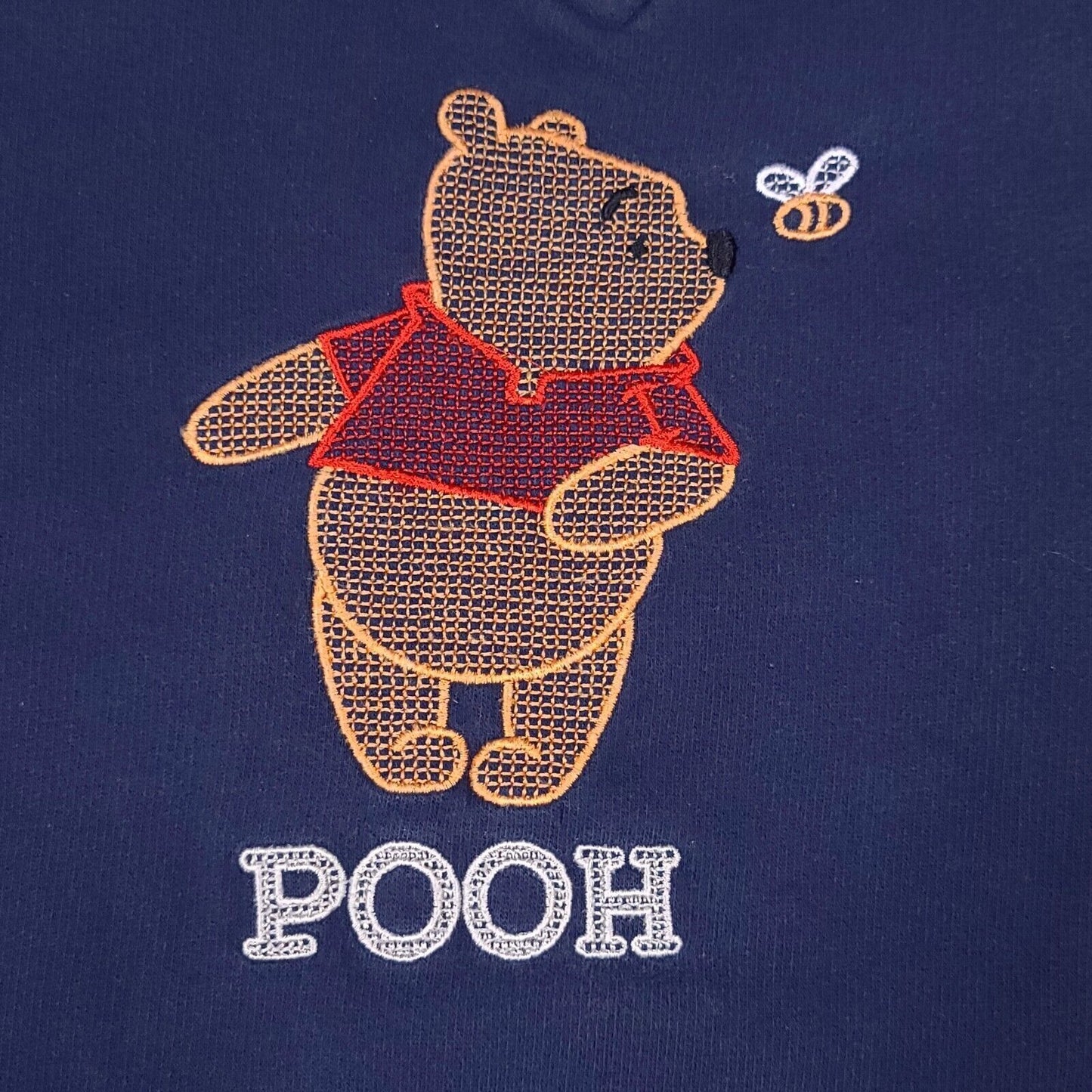 Winnie The Pooh Disney Navy Blue Embroidered V Neck Sweatshirt