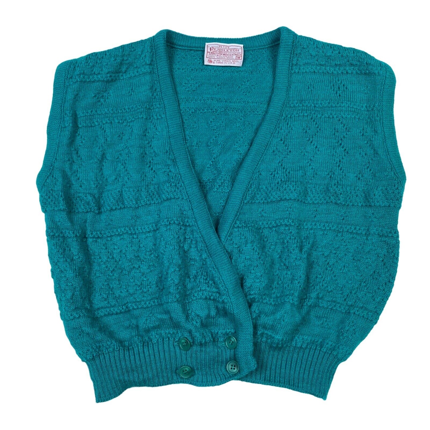 80's Petite Pendleton Women’s Virgin Wool Teal Blue Knit Vest