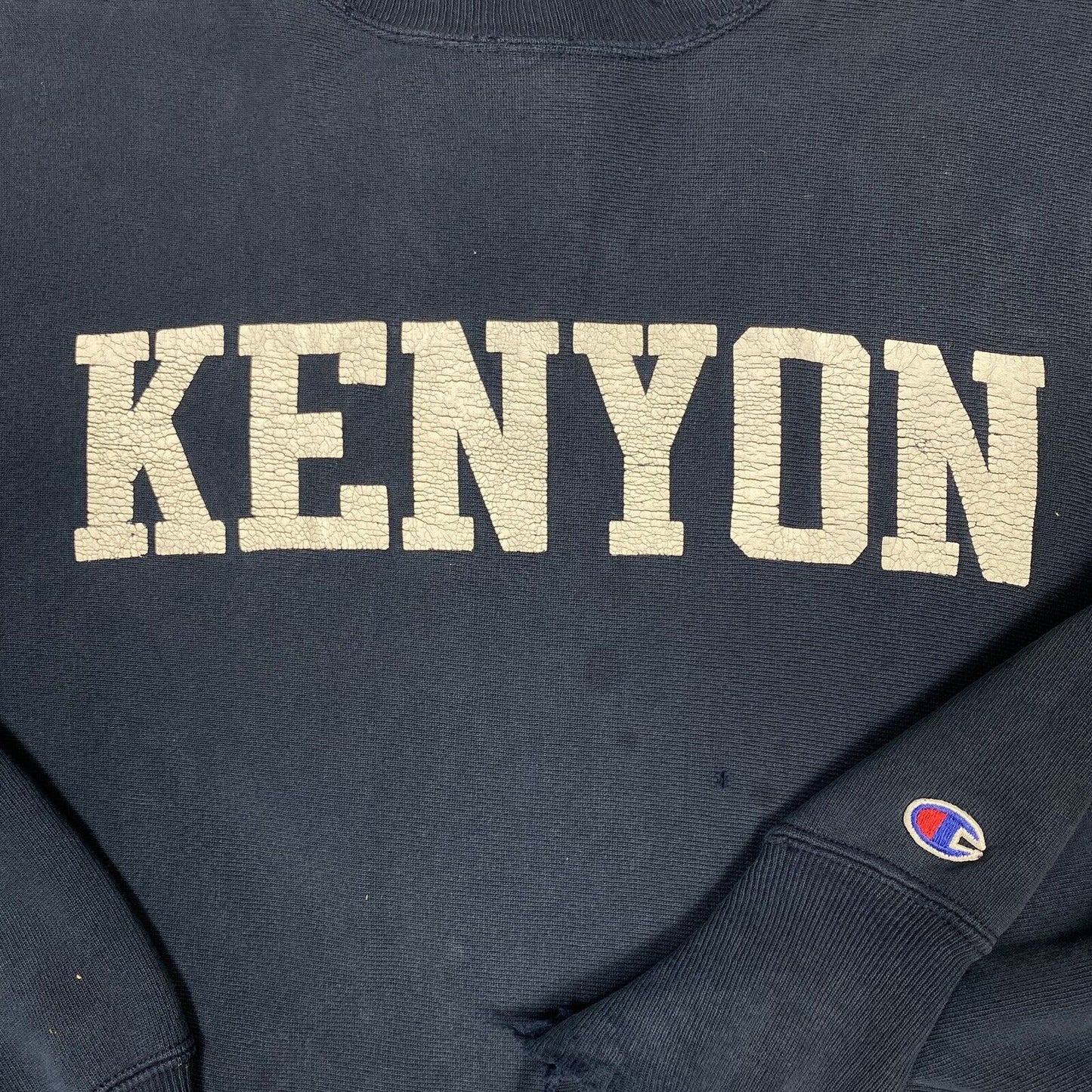 Vintage Kenyon College Navy Blue 90S Champion Reverse Weave Sweatshirt